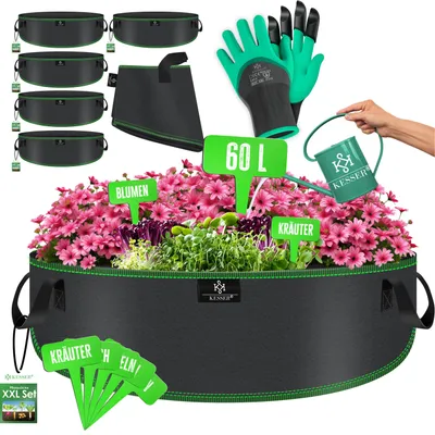 Produktbild von KESSER® Pflanzsack aus Vlies mit Namensschildern, Sichtfenster & Griffen – ideal für Gemüse, Blumen & Obst