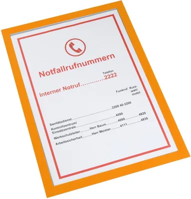 Produktbild von Magnetische Infotasche Basic, Format DIN A4, Fülltiefe: 1,5 mm, Außenmaße: 240 x 330 mm, Orange, Verpackungseinheit: 5 STK