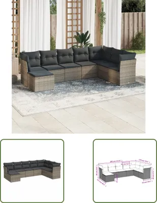 Produktbild von The Living Store 8-tlg. Garten-Sofagarnitur mit Kissen Grau Poly Rattan