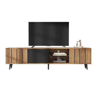 Produktbild von TV-Schrank mit 3 Schränken Lowboard TV-Tisch TV-Ständer TV-Schranktisch für 75-Zoll-Fernseher 175*31.5*45cm Holzfarbe + Schwarz