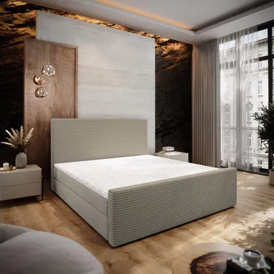 Produktbild von Masseno Boxspringbett ALORIA 160x200 cm Komplett-Set mit Bonell Matratze und Topper, Polsterbett mit Bettkästen -Beige, POSO 02 + PAROS 02