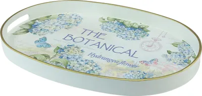 Produktbild von Deko Tablett Kunststoff Weiß 39×27,5cm Hortensien Retro