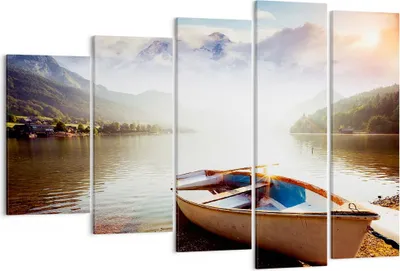 Produktbild von Bild auf Leinwand - Leinwandbild - Berge See Boot - 150x100cm - Wand Bild - Wanddeko - Wandbilder - Leinwanddruck - Bilder - Kunstdruck - Wanddekoration - Leinwand bilder - Wandkunst - EG150x100-3927