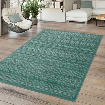 Produktbild von TT Home In-& Outdoor Teppich Wetterfest Balkon Küche Wohnzimmerteppich Boho Design 3D Design Skandi Modern Unifarben Größe 60x100 cm
