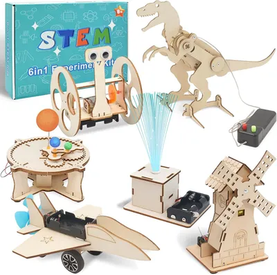 Produktbild von 6-in-1 DIY Roboter Experiment Set, Holz, 6 Modelle, für Kinder 8-14 Jahre