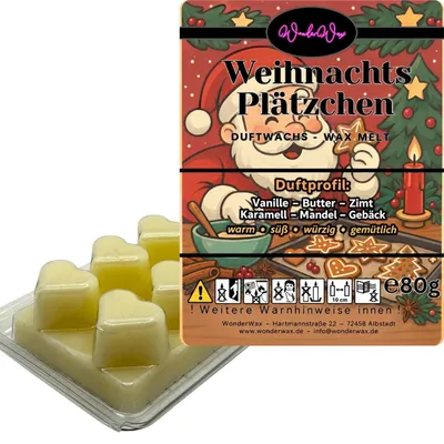 Produktbild von WonderWax Duftwachs Weihnachten Wax Melts für Duftlampe, 6 Herzen Duftmelt Wachsmelt Sojawachs Duftwachs Würfel für Raumdüfte, Wachs Duftöl Winter Indoor Schmelzen für Aromalampe Weihnachtsplätzchen