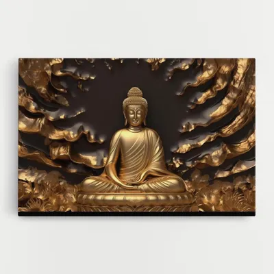 Produktbild von ARTHUB® Leinwandbild 80x120 cm, Gold 3d Buddha | Wohnzimmerdekoration, Hängende Bilder, Wanddekoration, Heimdekoration, Moderne, Buddha