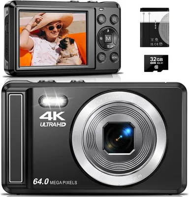 Produktbild von 4K 64MP Digitalkamera, 2,8" Autofokus Kompaktkamera, Tragbare Vlogging Fotokamera (16X Digitalzoom, 32GB Karte, Akku) für Kinder Teenager Anfänger