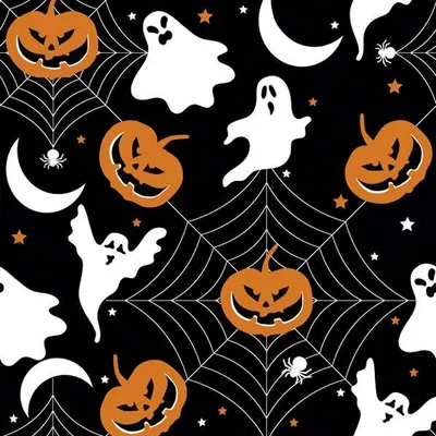 Zdjęcie produktu dla 20 serwetek Straszny wzór na Halloween - dynie i duchy na pajęczynie 33x33cm