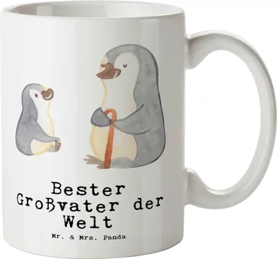 Produktbild von Mr. & Mrs. Panda Große Teetasse Pinguin Bester Großvater der Welt - Weiß - Geschenk, steingut tasse, Enkel, Geburtstag, Kaffeepott, Geschenkidee, Opa, Pott, Großeltern