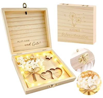Productafbeelding van Houten Geldgeschenkdoos met Gedroogde Bloemen en Kaart voor Bruidspaar