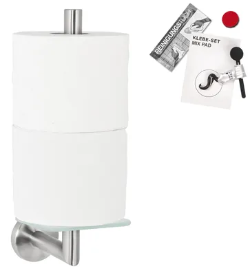 Produktbild von bremermann Bad-Serie PIAZZA - Toilettenpapierhalter mit Glasboden inkl. Klebeset, aus Glas und Edelstahl matt
