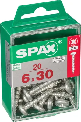 Produktbild von 20 Stück Stahlschrauben mit Rundkopf Pozidriv, Durchmesser 6 mm x Länge 30 mm