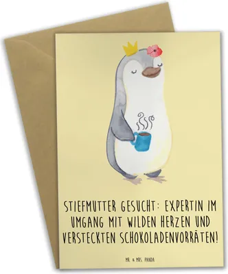 Produktbild von Mr. & Mrs. Panda neujahrskarte Stiefmutter Expertin - Gelb Pastell - Geschenk, einzigartige Designs, osterkarte, Grußkarte, humorvolle Sprüche, vatertagskarte, Jubiläen