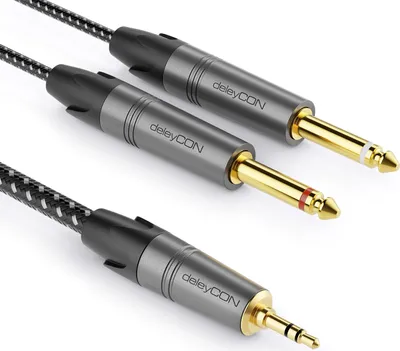 Produktbild von deleyCON 3,0m 3,5mm Klinke Stereo auf 2x 6,3mm Klinke Mono Kabel - Y Audiokabel Splitter Digital Interface Instrument Kabel für Mixer, Audio Recorder, Gitarre, Verstärker, Mikrofon
