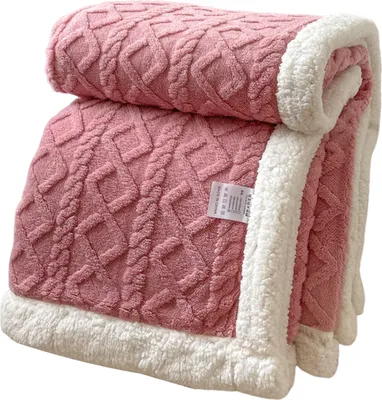 Produktbild von Verdickte Winterdecke, doppelseitig, flauschig, Plüsch, doppellagig, 3D-Jacquard, einfarbig, für Büro, Nickerchen, Schlafsaal, Zuhause, Bett, Sofa, Reise, gemütliche warme Decke
