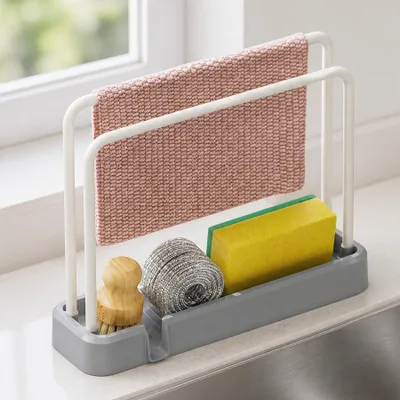 Spülen-Organizer mit Abtropfschale, 25x7,2x21 cm, PP, weiß/grau