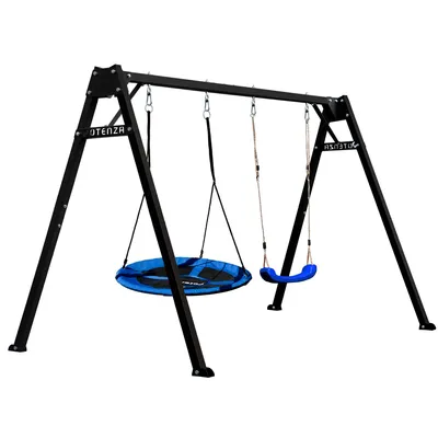 Produktbild von Potenza Doppelschaukel 250x207 cm mit Nestschaukel & Sitz, verzinktes Metallgestell, Gartenschaukel für Kinder & Hängematte, bis 200 kg belastbar