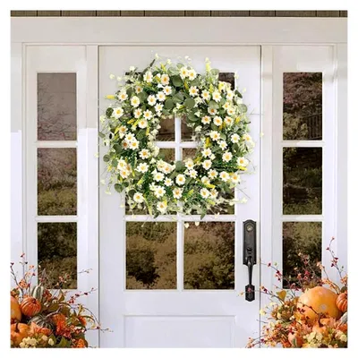 Produktbild von Künstlicher Türkranz 45 cm für ganzjährige Wand- und Haustürdekoration, Blumenkranz für Garten, Hochzeit, Party, Festival und Weihnachten
