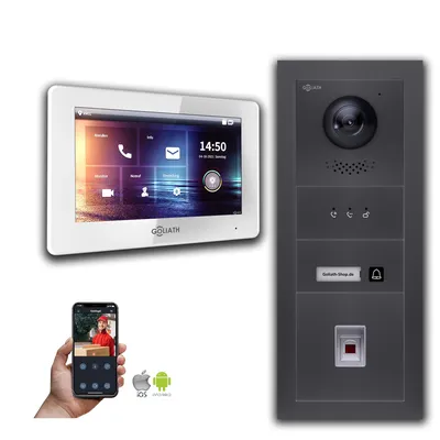 Produktbild von Goliath IP Video Türsprechanlage 7-Zoll 1-Monitor Fingerprint Anzeige Anthrazit : Aufputzdose : 7 Zoll in Weiß : 4er POE