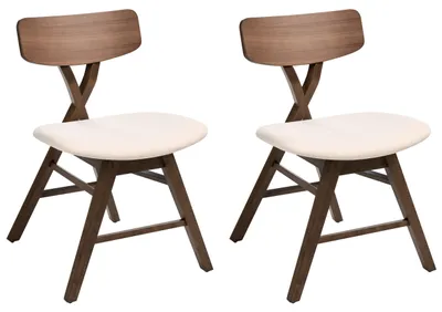 Produktbild von BELIANI Esszimmerstuhl 2er Set Braun u. Cremeweiß Gummibaumholz mit Stoffsitz Gepolstert Ohne Armlehnen Retro Stil Küche Esszimmer