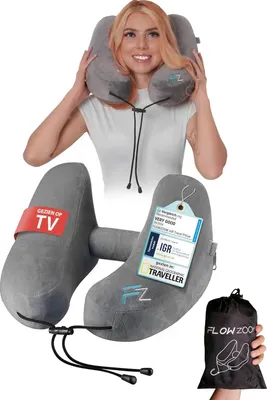 Obrázok produktu pre Cestovný vankúš M, nafukovací, sivá, tvar H, do lietadla