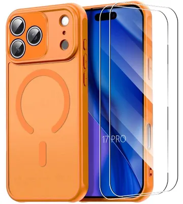 Image de Coque + 2 Verres Trempés pour iPhone 17 Pro, Protection avec Cerlcle Magnétique et Film Caméra - Orange
