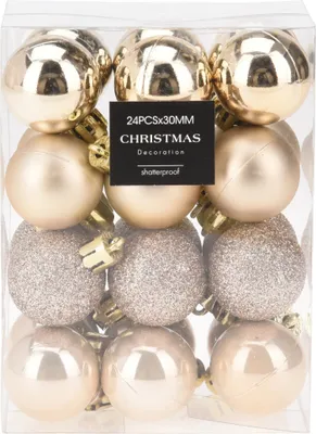 Produktbild von 24 x kleine Weihnachtskugeln aus Kunststoff zum Hängen - Baumkugeln wetterfest - Christbaumkugeln Kunststoff Baumschmuck
