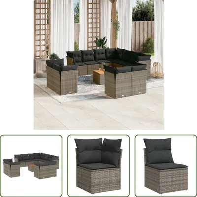 Produktbild von The Living Store 12-tlg. Garten-Sofagarnitur mit Kissen Grau Poly Rattan