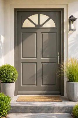 Immagine prodotto di Porta d'ingresso in legno con vetrata Fiacre Grigio Quarzo, H.215xL.90 cm, lato pannello P. sinistra, maniglia, cilindro GD MENUISERIES