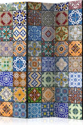 A screen divider with a mosaic tile pattern.