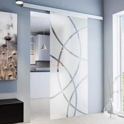 Produktbild von Glas-Schiebetür Komplettset 755 x 2035 mm Kreis Design 8 mm ESG Alu Lauf-schiene mit Griffmuschel