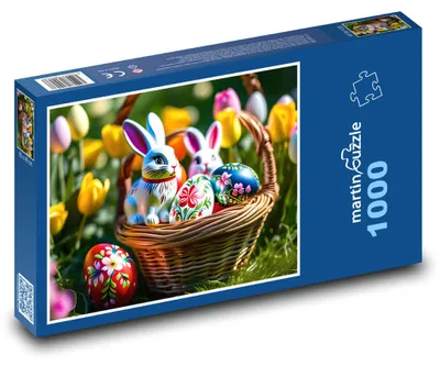 Zdjęcie produktu dla martinpuzzle - Puzzle 1000 elementów - Wielkanocny koszyk z pisankami i królikami