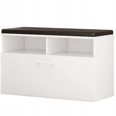 Image de Rangement pour chaussures blanc avec siège et espace de rangement 6 étagères ouvrables