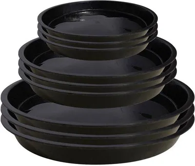 Productafbeelding van Ibenzoa® 9-delige set ronde onderzetters voor bloempotten – zwart, 21 / 17,8 / 14 cm, gemaakt van hoogwaardig, verdikt kunststof, geschikt voor binnen- en buitengebruik