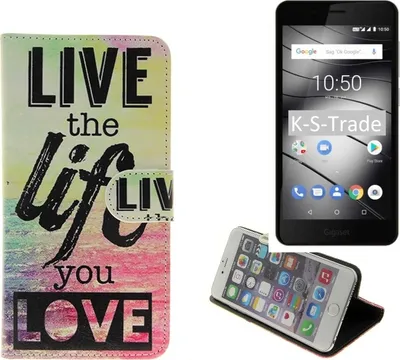 Produktbild von K-S-Trade Schutz-Hülle Handy-Hülle kompatibel mit Gigaset GS180 Schutzhülle 360° Wallet Case ''live life love'' Handyhülle Handy Tasche Etui