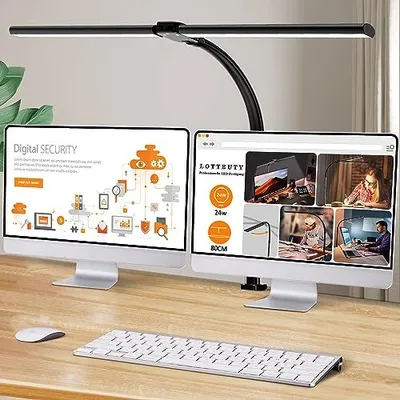 Image de Lampe de bureau Dual Head LED à intensité variable, lampe 24w 80 cm, bureau à domicile à pince, table de difficulté lumière du jour noire, écran de protection des yeux - 5 couleurs