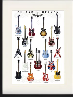 Produktbild von Oprawiony obraz gitary z eleganckim passepartout | Sztuka ścienna | W ramie obrazu - Guitar Heaven, Rock Hall Of Fame (80 x 60 cm)