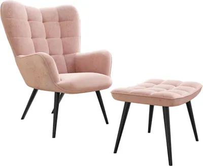 Produktbild von MIRJAN24 Ohrensessel mit Hocker Gunar, Stilvoll Lesesessel, Relaxsessel mit Hocker, Stilvoll Polstersessel Set (Farbe: Rosa HCD-53)