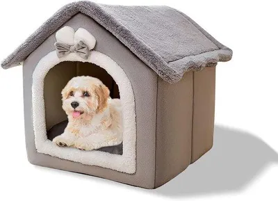 Image de Lit douillet pour chiens, pliable, avec peluche, fond antidérapant, taille L, gris, pour chats et chiens.