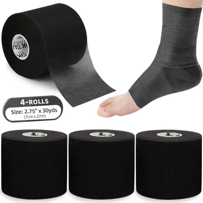 Produktbild von Prewrap Tape 4 Rollen Leichtschaum Unterlage Sport Schutz Knöchel Handgelenke Knie 7cm x 27m Schwarz
