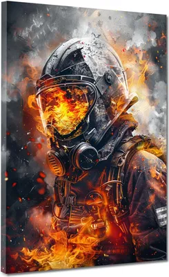 Produktbild von Feuerwehrmann Fire Style Leinwandbild Wandbild Kunstdruck XL Wanddeko: 60x80x4cm