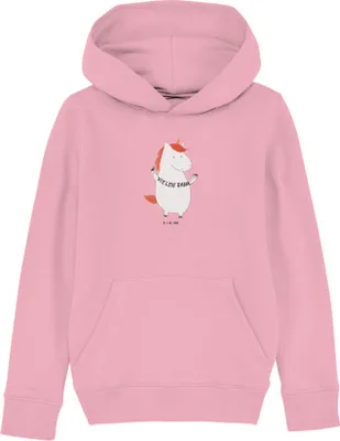 Produktbild von Mr. & Mrs. Panda Kinderpullover Einhorn Dankeschön 7-8 Jahre (122/128) - Baumwolle Pink - Geschenk, Hoodie, Unicorn, Kapuzenpullover, Sweater, Pullover, Kapuzenpulli, Danke