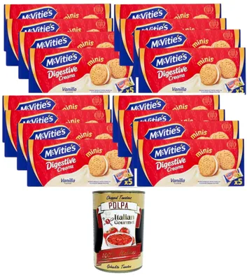 Produktbild von Italian Gourmet-McVitie's Minis Digestive Creams Vanilla, Weizenkekse mit Vanillecreme-Füllung, 16x185g+ Italian Gourmet Polpa 400 g