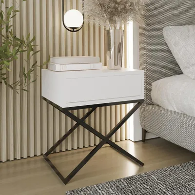 Productafbeelding van AX LIVING Nachtkastje modern Aleio X, 45 cm, wit, met zwart frame
