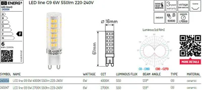 Produktbild von LED Lampe G9 6W Neutralweiß 4000K 230V
