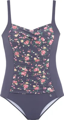 Produktbild von Lascana Anika Badeanzug Elegantes Blumenmuster, Raffungen und Shaping Einsatz auf der Vorderseite, Integrierte Soft Cups
