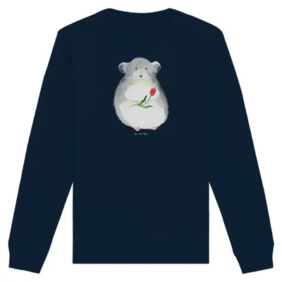 Produktbild von Mr. & Mrs. Panda Rundhals Sweatshirt Chinchilla Blume Größe M - French Navy - Geschenk, Pullover, Nachhaltiger, Glücklichsein, Chaos, Lustige Sprüche, Sweater, Baumwoll