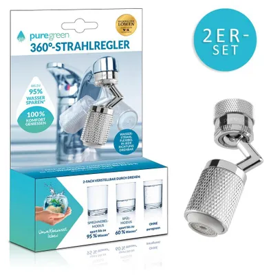 Produktbild von puregreen Strahlregler für Wasserarmaturen mit Gelenk - 2er-Set