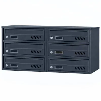 Produktbild von 6-fach Briefkastenanlage Anthrazit Ral 7016, 25 cm Tiefe, 6er Wandmontage Postkasten